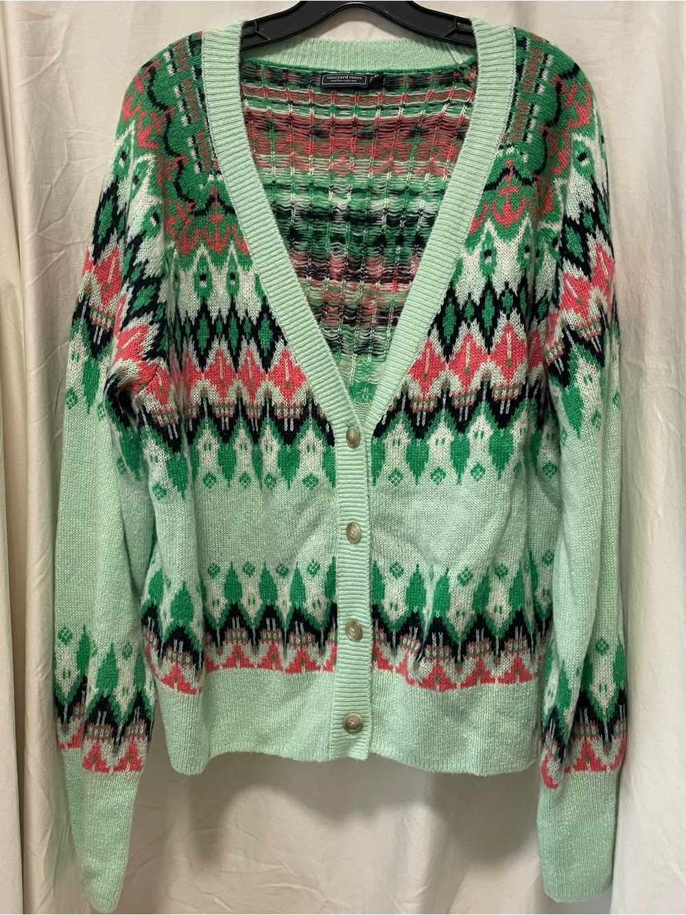 Vineyard Vines Mint Green Fair Isle Button-Front Cardigan